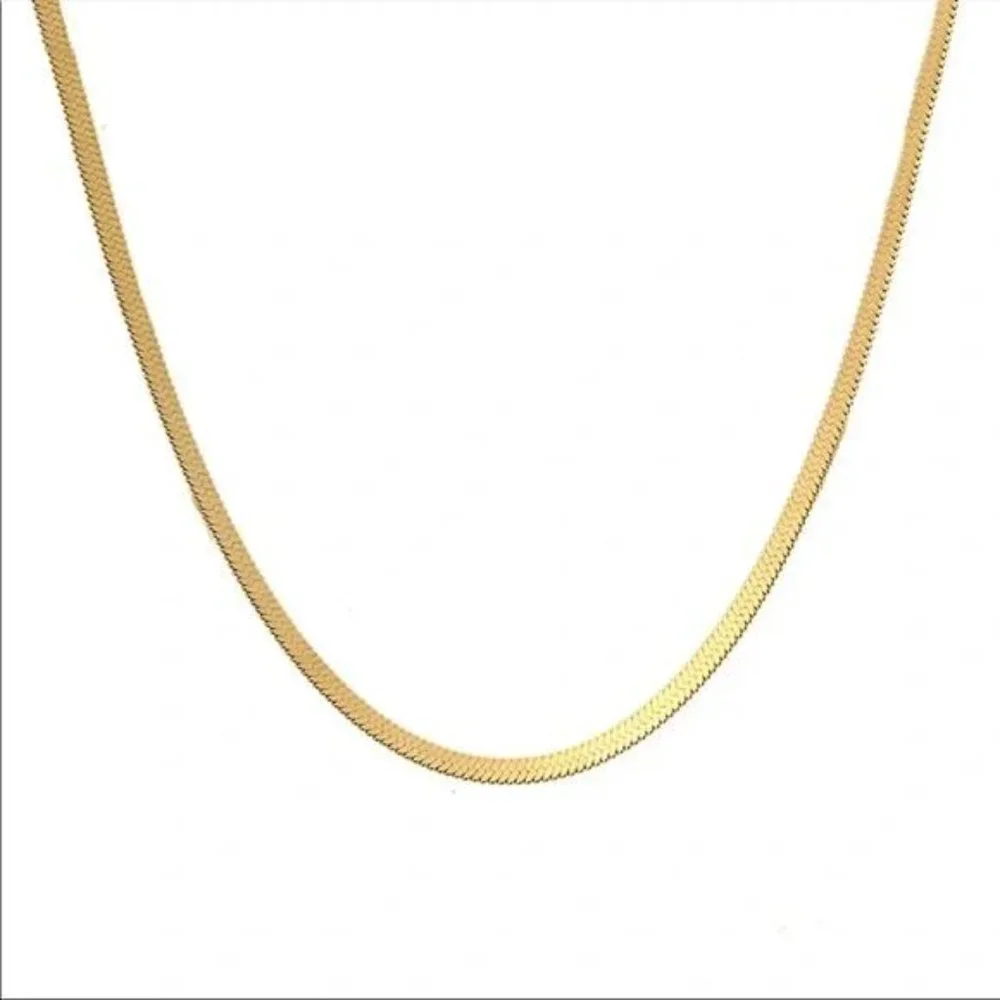 18” NEW GOLD HERRINGBONE SNAKE LINK CHAIN NECKLACE, NICE NECKLACE, CUTE NECKLACE - Picture 6 of 7